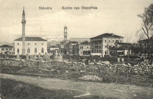 Shkoder, Shkodra, Skutari; Kujtim nga Shqypenja / greetings from Albania, street view with mosque