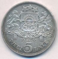 Lettország 1931. 5L Ag T:2 ph.
Latvia 1931. 5 Lati Ag C:XF edge error
Krause KM#9