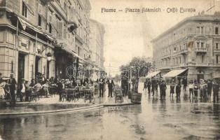 Fiume, Piazza Adamich, Caffe Europa / street view with cafe, terrace, restaurant (kopott élek / worn edges)