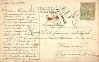 Fiume, Piazza Adamich, Caffe Europa / street view with cafe, terrace, restaurant (kopott élek / worn...