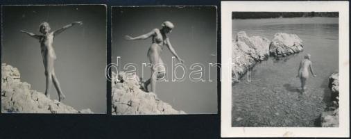 cca 1940 Dr. Csörgeő Tibor (1896-1968) jelzés nélküli fotóművészeti alkotásai a szerző hagyatékából, 3 db vintage fotó, 6x6 cm