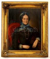 Gyurkovics Károly (1810-1872) : Idős hölgy képmása 1869. Olaj, vászon, jelzett, sérült antik kertben...