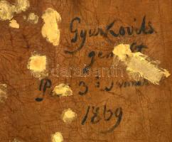 Gyurkovics Károly (1810-1872) : Idős hölgy képmása 1869. Olaj, vászon, jelzett, sérült antik kertben...