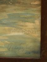 Halápy János (1893-1960): Folyópart 1955. Akvarell, papír, jelzett, üvegezett keretben, 48×68 cm