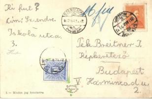 Szentendre, látkép a szigettel, Fő tér és Dumcsó (Dumtsa) Jenő utca, sütöde