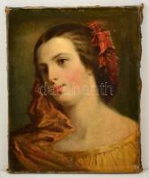 cca 1800 Olvashatatlan jelzéssel: Női fej. Olaj, vászon, javított, 43×35 cm