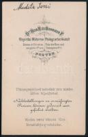 cca 1860 Medetz Józsi feliratozott, vizitkártya méretű fényképe, Dr. Heid H. és Ronninger F. pesti f...