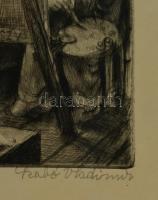 Szabó Vladimír (1905-1991): Öreg festő. Rézkarc, papír, jelzett, üvegezett keretben, 25×27 cm