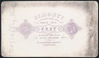 cca 1861 Desseffy Ilonka, később Dégenfeld grófné vizitkártya méretű fényképe, a képet tartalmazó al...