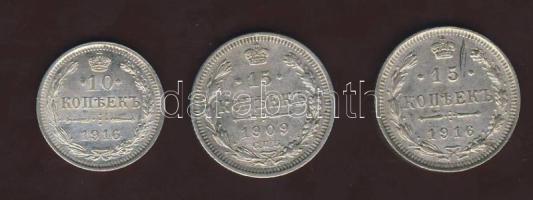 Oroszország 1909+1916. 15k Ag + 1916. 10k Ag T:2,3