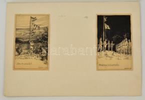 Légrády Sándor (1906-1987): 2 db képeslap terv 1922 (Cserkész). Tus, papír, jelzett, 13,5×8,5 (2×) c...