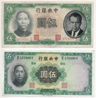 Kína 1936. 5Y hamis "Nixon" felülbélyegzéssel + 5Y T:II-III China 1936. 5 Yüan with fake "Nixon" overprint + 5 Yüan C:XF-F Krause 213.a, 2017.a