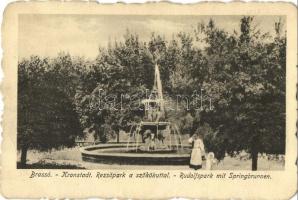 Brassó, Kronstadt, Brasov; Rezső park a szökőkúttal / Rudolfspark mit Springbrunnen / park with fountain (EK)