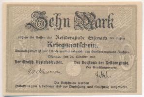 Német Birodalom / Eisenach 1918. 10M szükségpénz vízjeles papíron, szárazpecséttel T:I,I- German Empire / Eisenach 1918. 10 mark necessity note on watermarked paper, with embossed stamp C:UNC,AU