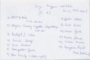 1939  A magyar válogatott tagjainak (Usetty Béla, Szántó József, Gyetvai László, stb.) aláírásai a s...