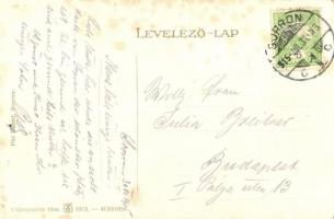 Sopron, Várkerület, villamos Cacao Suchard reklámmal, piac, Stein Samu üzlete. Piri Dániel kiadása (...