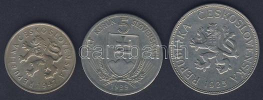 Csehszlovákia 1925. 5K T:2 + 1947. 2K T:2/3 + Szlovákia 1939. 5K T:2/3