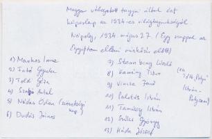 1934 A magar válogatott tagjainak (Markos Imre, Futó Gyula, Nádas Ödön, stb.) aláírásai Nápolyból kü...