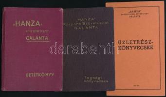 1934-1939 Galánta, A Hanza Szövetkezet tagsági- üzletrész- és betétkönyve.