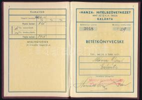 1934-1939 Galánta, A Hanza Szövetkezet tagsági- és betétkönyve