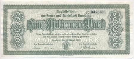 Németország / Weimari Köztársaság / Hamburg 1923. 5.000.000M szükségpénz vízjeles papíron T:II- Germany / Weimar Republic / Hamburg 1923. 5.000.000 Mark necessity note on watermarked paper C:VF
