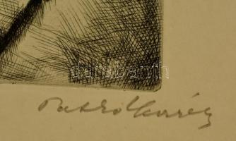 Patkó Károly (1895-1941): Faluhatár lovaskocsival. Rézkarc, papír, jelzett, 22,5×17,5 cm