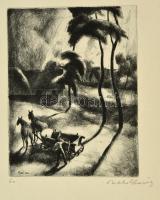 Patkó Károly (1895-1941): Faluhatár lovaskocsival. Rézkarc, papír, jelzett, 22,5×17,5 cm