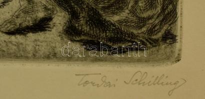 Tordai Schilling Oszkár (1880 -): Delila toilette-je. Rézkarc, papír, jelzett, 18,5×13,5 cm