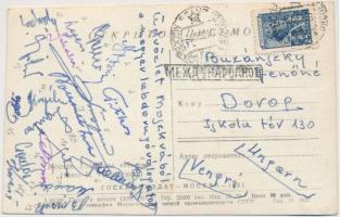 1952 Az Aranycsapat tagjainak aláírásai Moszkvából Buzánszky Jenőné részére küldött levelezőlapon
