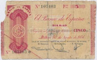 Spanyolország / Polgárháború / Bilbao 1936. 5P T:III-,IV  Spain / Civil War / Bilbao 1936. 5 Pesetas C:VG,G Krause S551