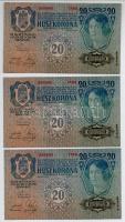 1913. 20K II. kiadás (3x) közte 2db sorszámkövető és 1db közeli sorszám T:I