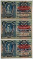 1913. 20K II. kiadás (3x) közte 2db sorszámkövető és 1db közeli sorszám T:I