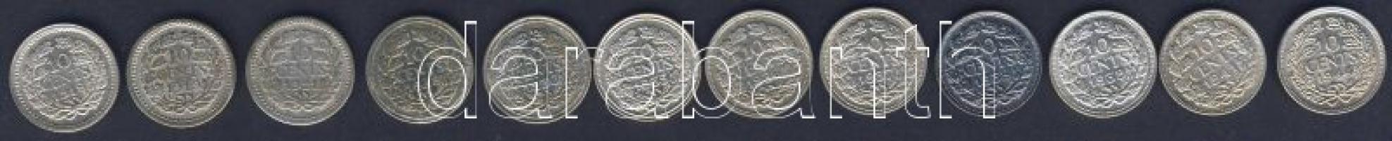 Hollandia 1918-44. 10c Ag (12x) klf évszámokkal T:2,3