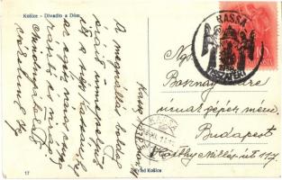 Kassa, Kosice; Divadlo a Dóm / utcakép, színház, villamos, Fried kiadása / street view, theater, tra...