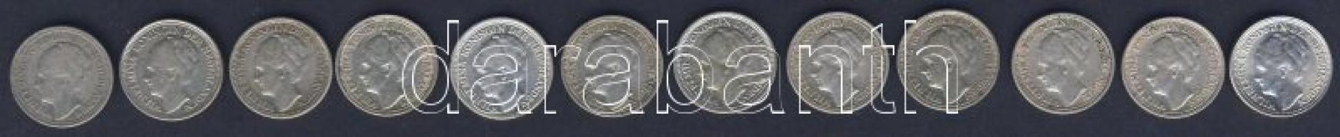 Hollandia 1928-41. 10c Ag (12x) 6klf évszámmal T:2,3