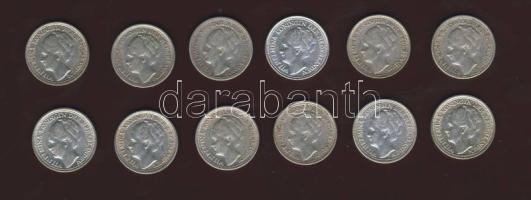 Hollandia 1936-41. 10c Ag (12x) 4klf évszámmal T:2,3