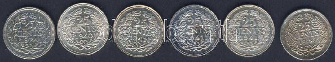Hollandia 1928-43. 25c Ag (6x) 4klf évszámmal T:2,3