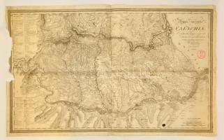 1810 Havasalföld térképe / Mappa Specialis Valachiae. ex melioribus mappis et plurimis delineationibus specialibus deducta / opera Josephi Dirwaldt, 1810. Vinidobonna. Színezett rézmetszet, szélén képet is érő hiánnyal. /  1810 Map of Romania / Wallachia. Colored etching with German and Latin explanations. With small part missing. 96x60 cm