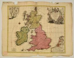 1764 Tobias Conrad Lotter (1717-1777): Nagy Britannia és Írország rézmetszetű térképe. La Grande Bretagne ou les Royaumes dAngleterre et dEcosse comme aussi le Royaume dIrlande. Lotter, Tobias Conrad. / Large map of Great Britain and Ireland. Colored etching. 58x49 cm