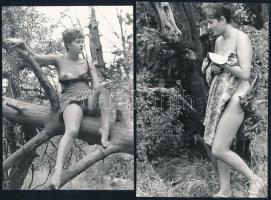 cca 1974 Erdei tisztás szolidan erotikus eseménye, 13 db vintage fotó, 17x12 cm / 13 erotic photos, ...