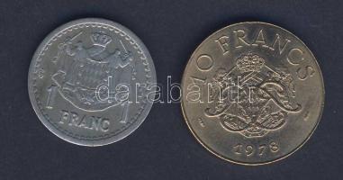 Monaco 1943. 1Fr T:2- kis ph. + 1978. 10Fr T:2 k.