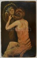 Vaszary jelzéssel: Háloruhás lány toalettje.Olaj, karton, kis hibákkal, 40×26 cm