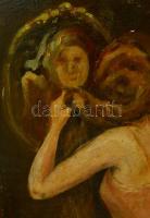 Vaszary jelzéssel: Háloruhás lány toalettje.Olaj, karton, kis hibákkal, 40×26 cm