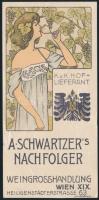 1905 A. Schwartzer's Nachfolger bornagykereskedés számolócédula, litho, 14x7 cm