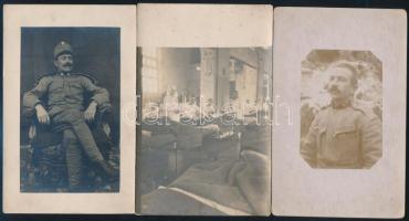 cca 1916 Privát fotólapok katonákról, 13 db vintage fotó, többsége feliratozott, 9x14 cm