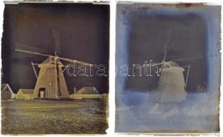 cca 1924 Alföldi szélmalmok, 2 db vintage üveglemez negatív Kerny István (1879-1963) hagyatékából, 9x12 cm