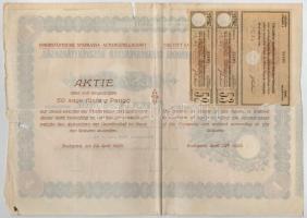 Budapest 1926. "Belvárosi Takarékpénztár Részvénytársaság" részvénye 50P-ről, szárazpecsét...