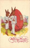 12 db főleg RÉGI húsvéti nyulas üdvözlőlap / 12 mostly pre-1945 Easter greeting cards with rabbits