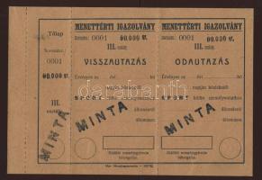 1930-as évek Magyar Királyi Államvasutak "Menettérti igazolvány III.osztály" "000-ás Minta"