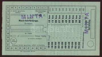 1930-as évek Magyar Királyi Államvasutak "Havi bérletjegy II.osztály" "000-ás Minta"